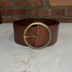 Anthropologie Never Worn Wide Waist Belt XS/S Cognac Brown Antique Brass Finish